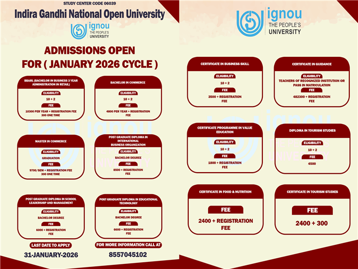 Ignou Admission for January Cycle 2026!